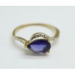 A 9ct gold, blue stone and diamond ring, 1.7g, Q