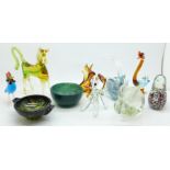 A collection of novelty glass animal figures, etc.