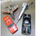 Four tin-plate toys including two cars