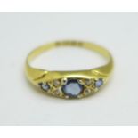 An 18ct gold, sapphire and diamond ring, Birmingham 1903, 2g, O