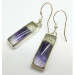 A pair of silver and Blue John set rectangular earrings by Andrew Elliot, 8mm x 22mm