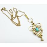 A 9ct gold, Art Nouveau pendant and chain, 4.5g