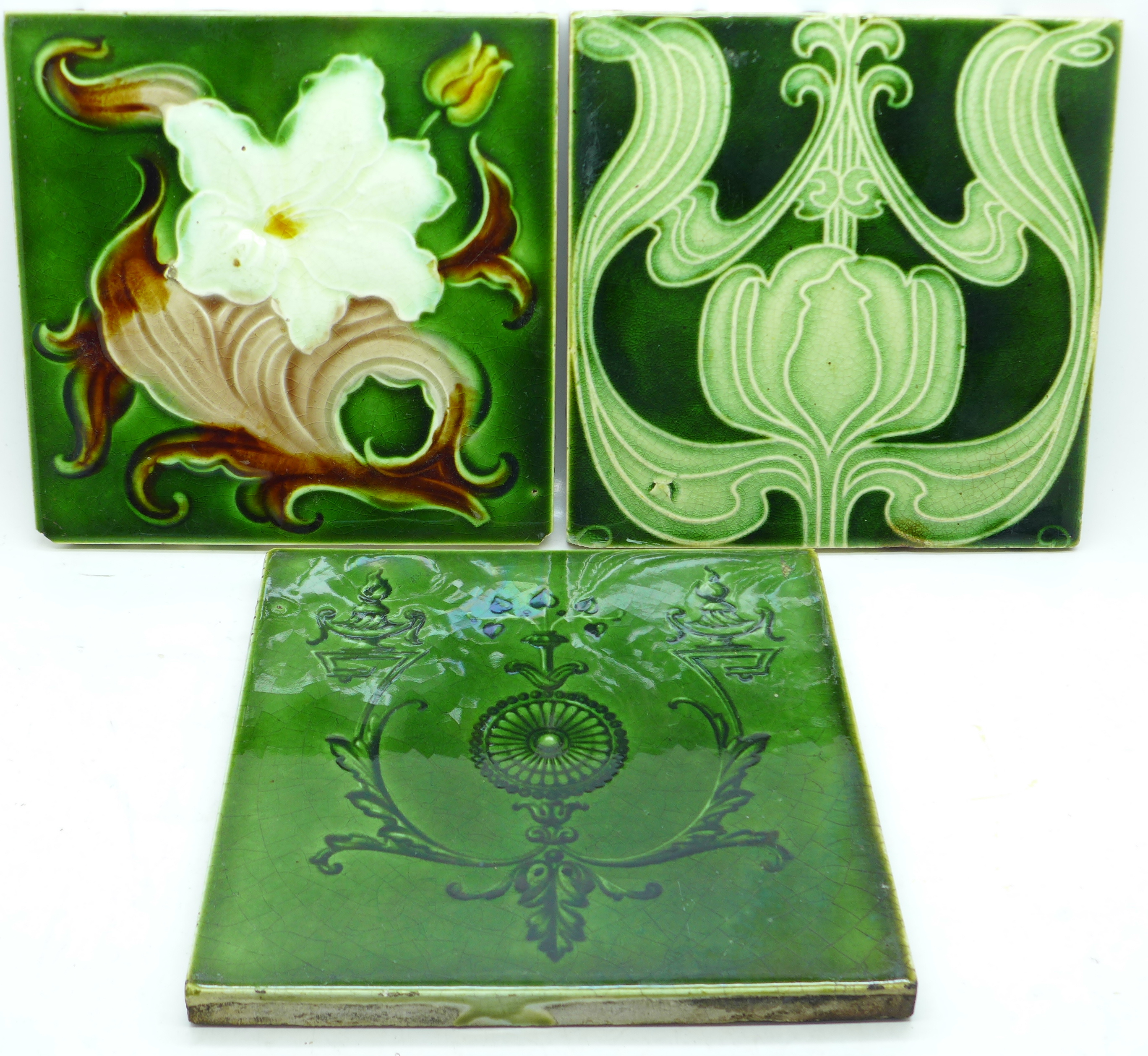 Three Victorian fireplace tiles