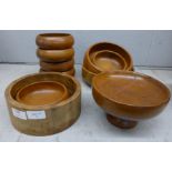 Ten turned wooden bowls