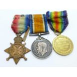 A group of three WWI medals to 7386 Pte. W.J. West, Royal Berkshire Regiment, 1914 Mons Star with