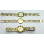 A lady's Eterna-matic date wristwatch and two lady's Omega De Ville wristwatches