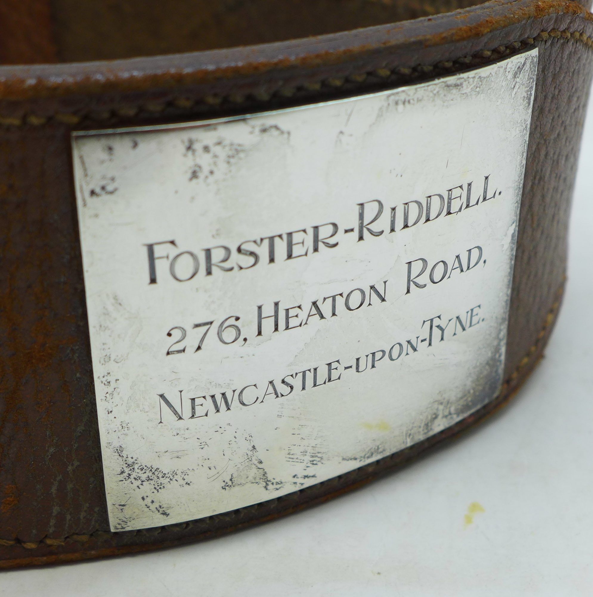 A leather greyhound collar with owner's name and dog's name - Image 2 of 2