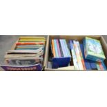 Two boxes of children's books and magazines including Batman, Beatrix Potter, Rupert Bear and