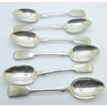 A set of six Victorian silver spoons with Exeter 1863 hallmark, Josiah Williams & Co., 110g