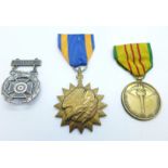 Two American medals including Vietnam Service and a badge