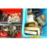 Costume jewellery, jewellery boxes, carriage clock movement, playing cards, etc.