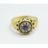 An 18ct gold, sapphire and old cut diamond ring, 3.5g, M