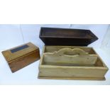 An elm box and two cutlery trays