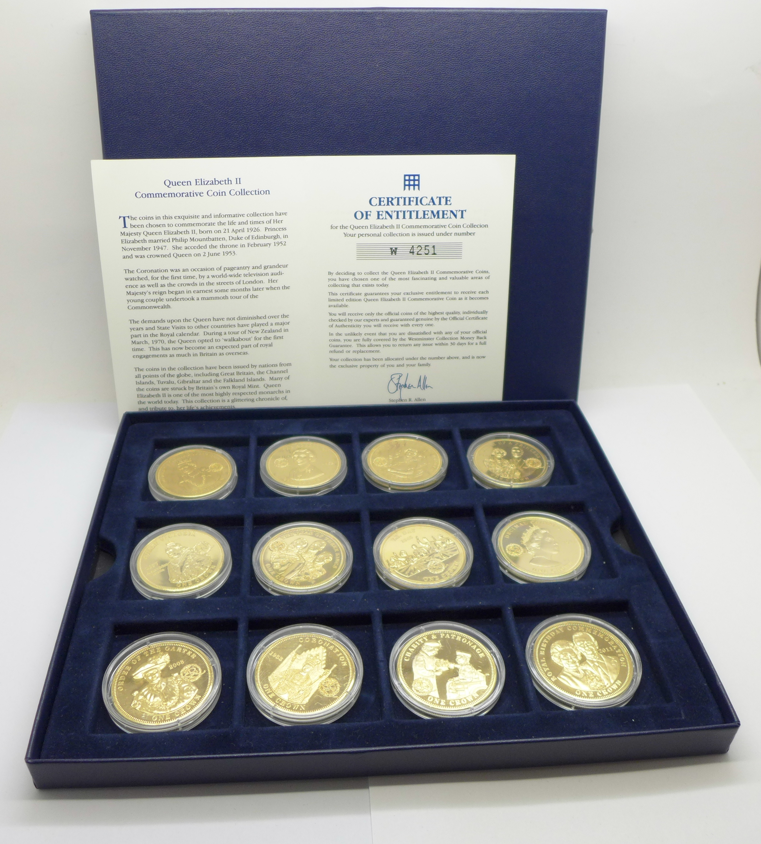 A set of twelve Queen Elizabeth II commemorative coins