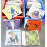 Two boxes of 7" vinyl singles, 1970's and 1980's