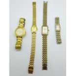 Four lady's gold plated wristwatches