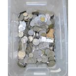 Post 1947 coins, shillings, sixpences, 50p coins, etc., approximately 3kg