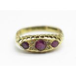 An 18ct gold, ruby and diamond ring, a/f, Birmingham 1911, 2.4g, N