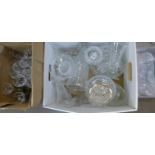 Three boxes of mixed glass including heavy cut glass vases, bowls, drinking glasses, etc. **PLEASE