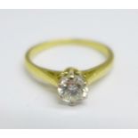 An 18ct gold, diamond solitaire ring, 0.4carat weight marked on the shank, 2.6g, M