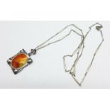 A Murlle Bennett 950 silver and enamel pendant with chain, 22mm x 19mm