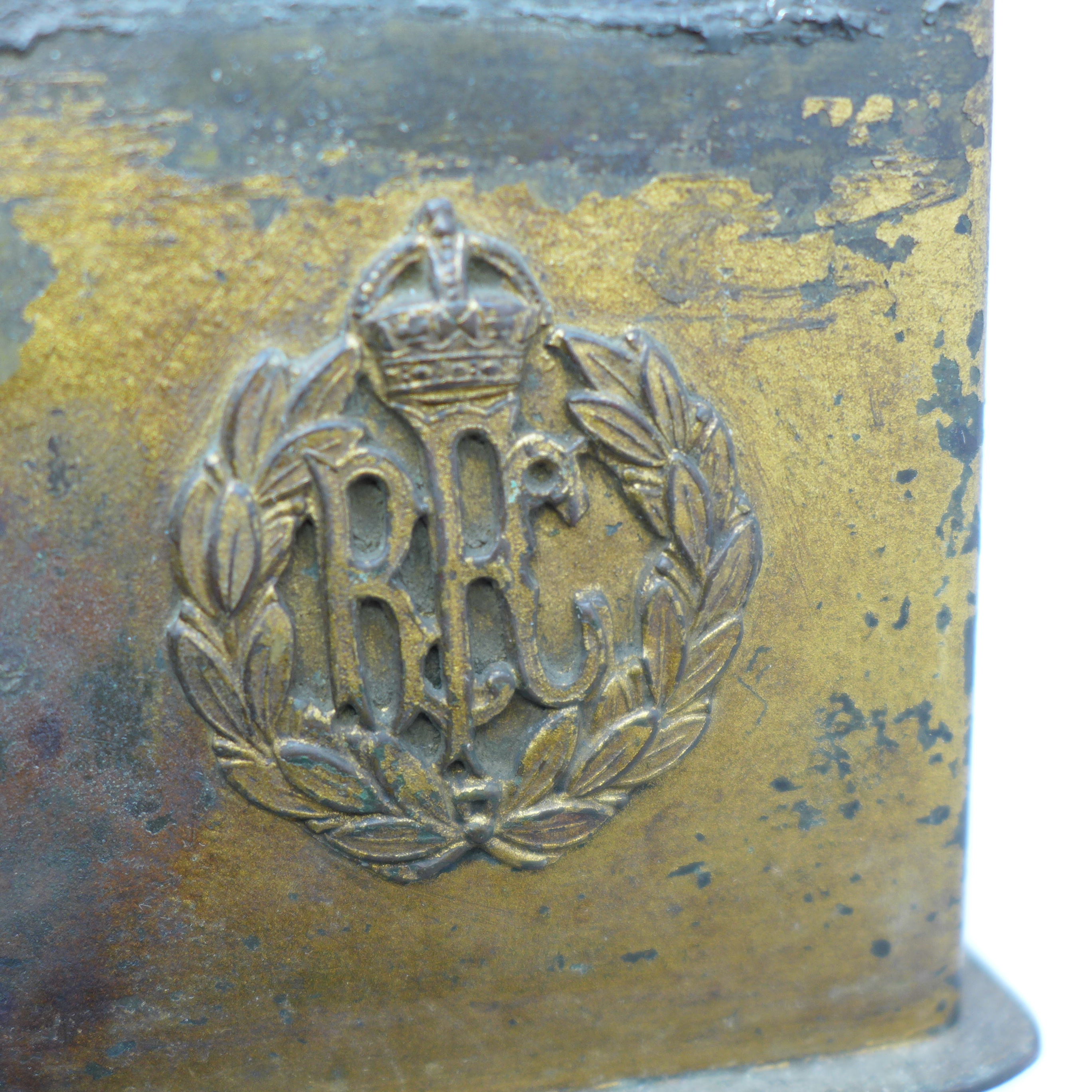 A money box with regimental badges, a magnifying glass with mother of pearl handle and an onyx - Image 4 of 7