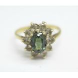 A 9ct gold cluster ring, 2.4g, P
