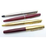 Four Parker fountain pens, one rolled gold