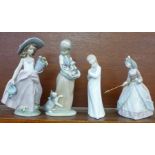 Three Lladro figures, Following Her Cats no. 1309, A Wish Come True no. 7676, Jolie - Girl with