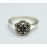 A 9ct gold, sapphire and diamond ring, 3.2g, O