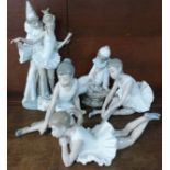 A Lladro figure and four Nao figures