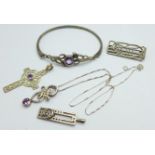 A silver Rennie Mackintosh brooch and other silver Celtic style jewellery