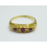 An 18ct gold, ruby and diamond ring, 3.4g, O