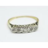 An 18ct gold, platinum set five stone diamond ring, 2.4g, O