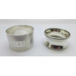 Two silver napkin rings, Birmingham 1906 and 1959, 53g