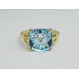 A 9ct gold, topaz and diamond ring, (lacking stone from the centre), 2.7g, Q