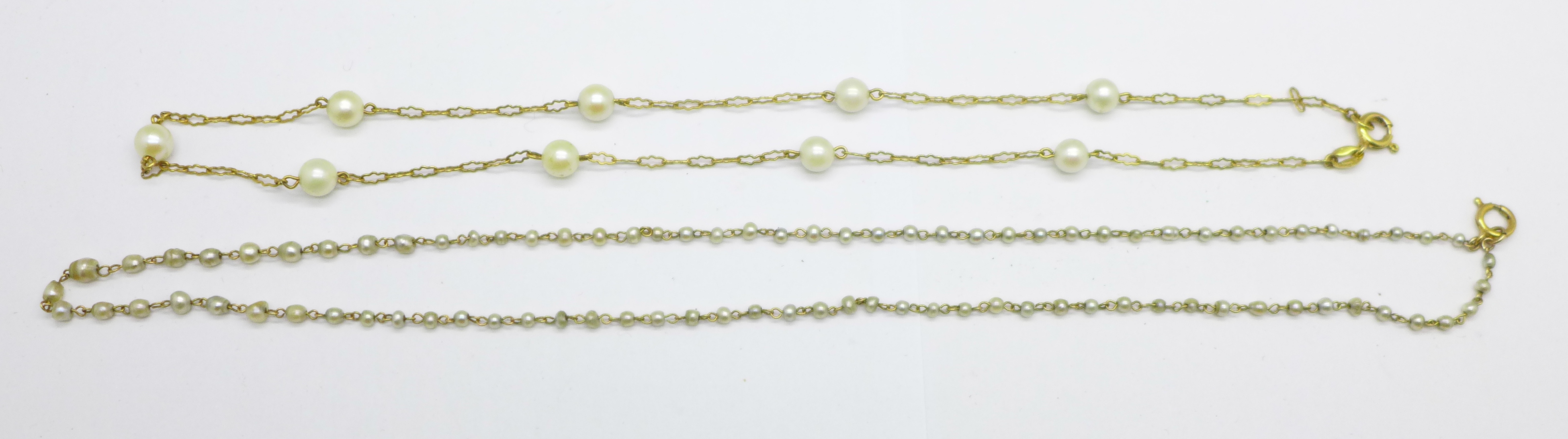 Two 9ct gold and pearl necklaces