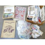 A box of postcards, stamps and greetings cards