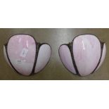 A pair of mottled pink glass wall light shades **PLEASE NOTE THIS LOT IS NOT ELIGIBLE FOR POSTING