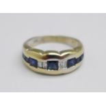 An 18ct gold, sapphire and diamond ring, marked 750, 5.2g, P