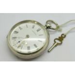 A silver Waltham pocket watch, the case hallmarked Birmingham 1890