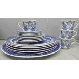 Blue and white Willow pattern china, six oval plates, (5+1) and four trios **PLEASE NOTE THIS LOT IS
