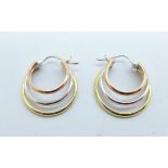 A pair of 9ct three colour gold earrings, 2.7g