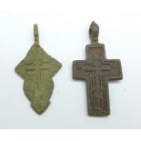 Two bronze Viking crosses, found in Russia