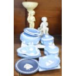 A collection of Wedgwood Jasperware, a Wedgwood dish and two figures