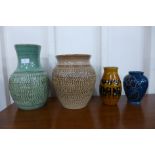 Two Denby stoneware vases, a German vase and one other