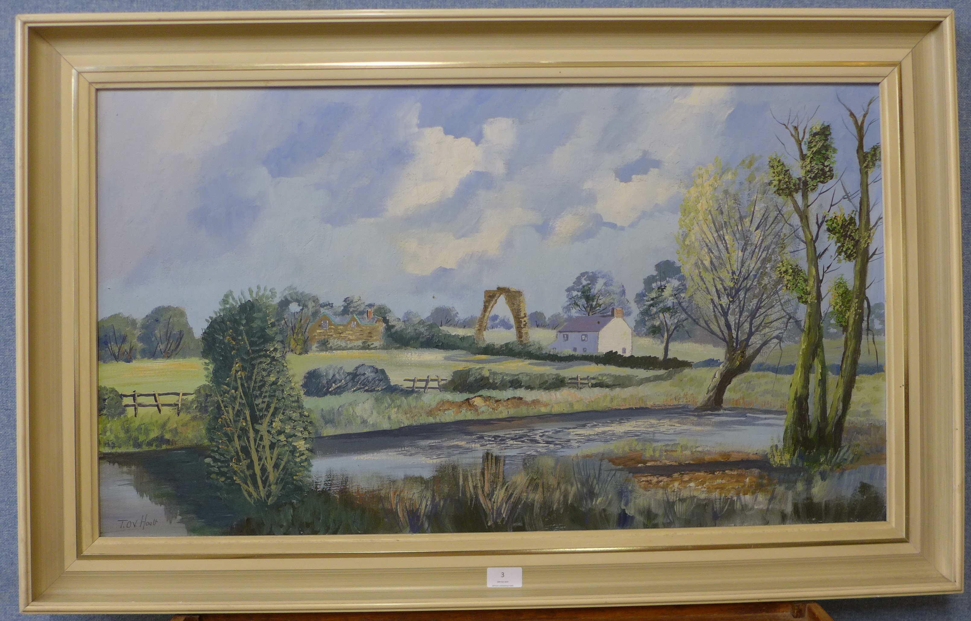 T.O.V. Hoult, rural landscape, oil on board 49 x 87cms - Image 2 of 3