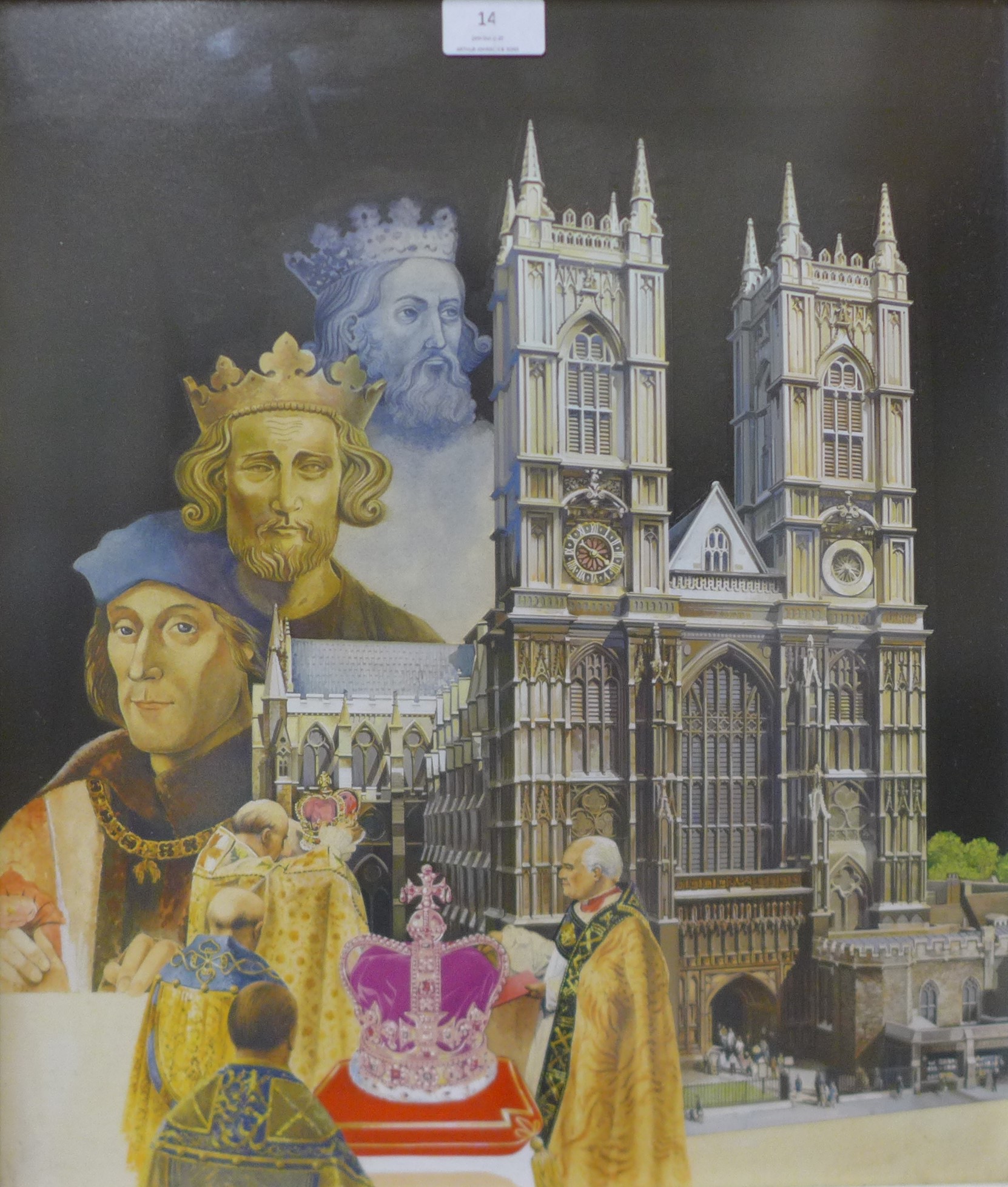 V. Mitchell, pair of historical collages, mixed media, dated 1972, framed, each 34 x 38cms - Image 2 of 3