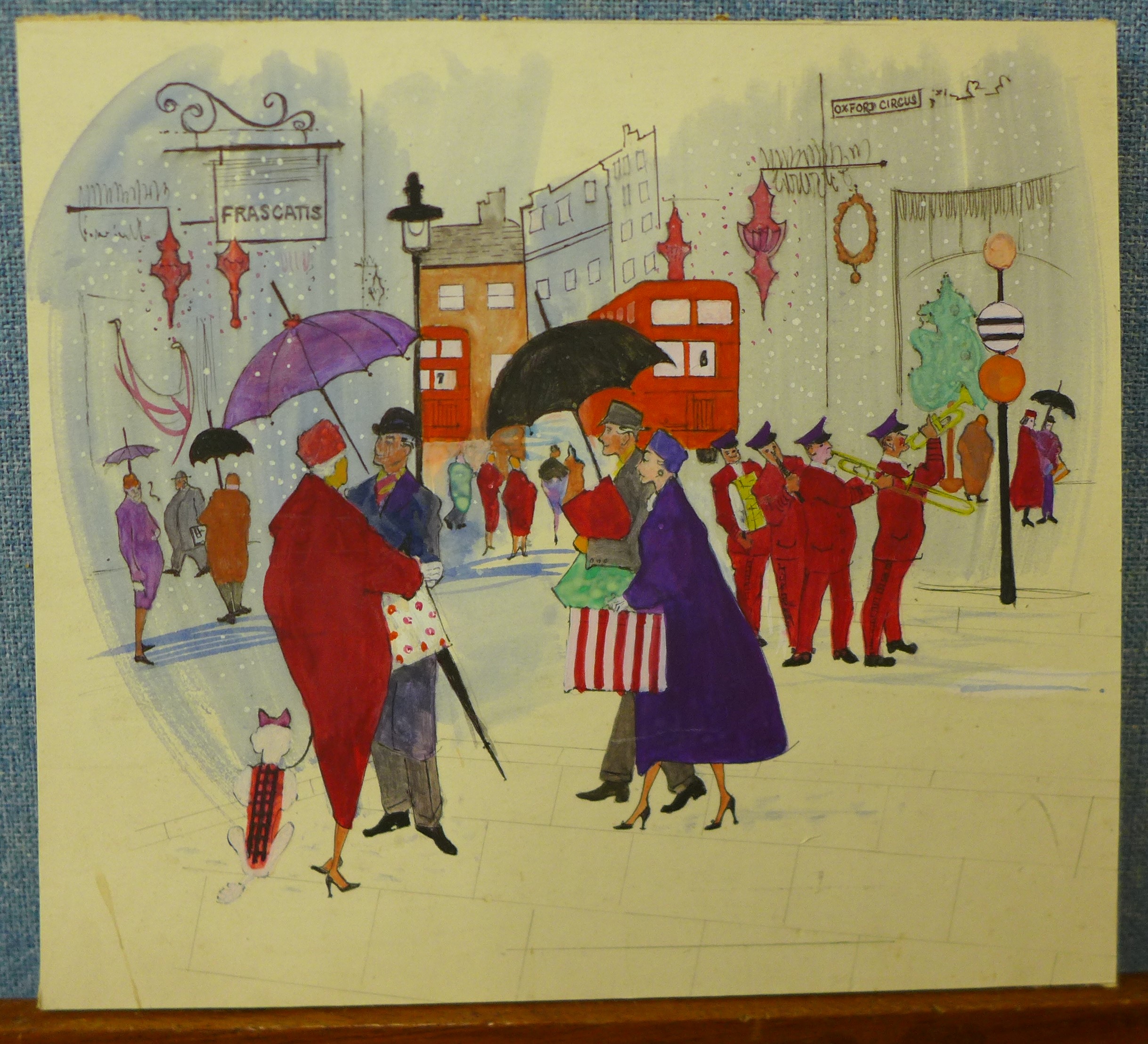Oxford Circus, gouache and watercolour on card, unframed, 27 x 30cms