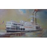'US Mail Providence', St Louis and New Orleans Anchor Line paddle steamer, oil on board, unsigned,